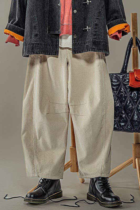 Urban Daizy Inseam Stitch Detail Corduroy Barrel Jeans Brown Pants - Women's (UDZ-PT-00313) – alternate view 3