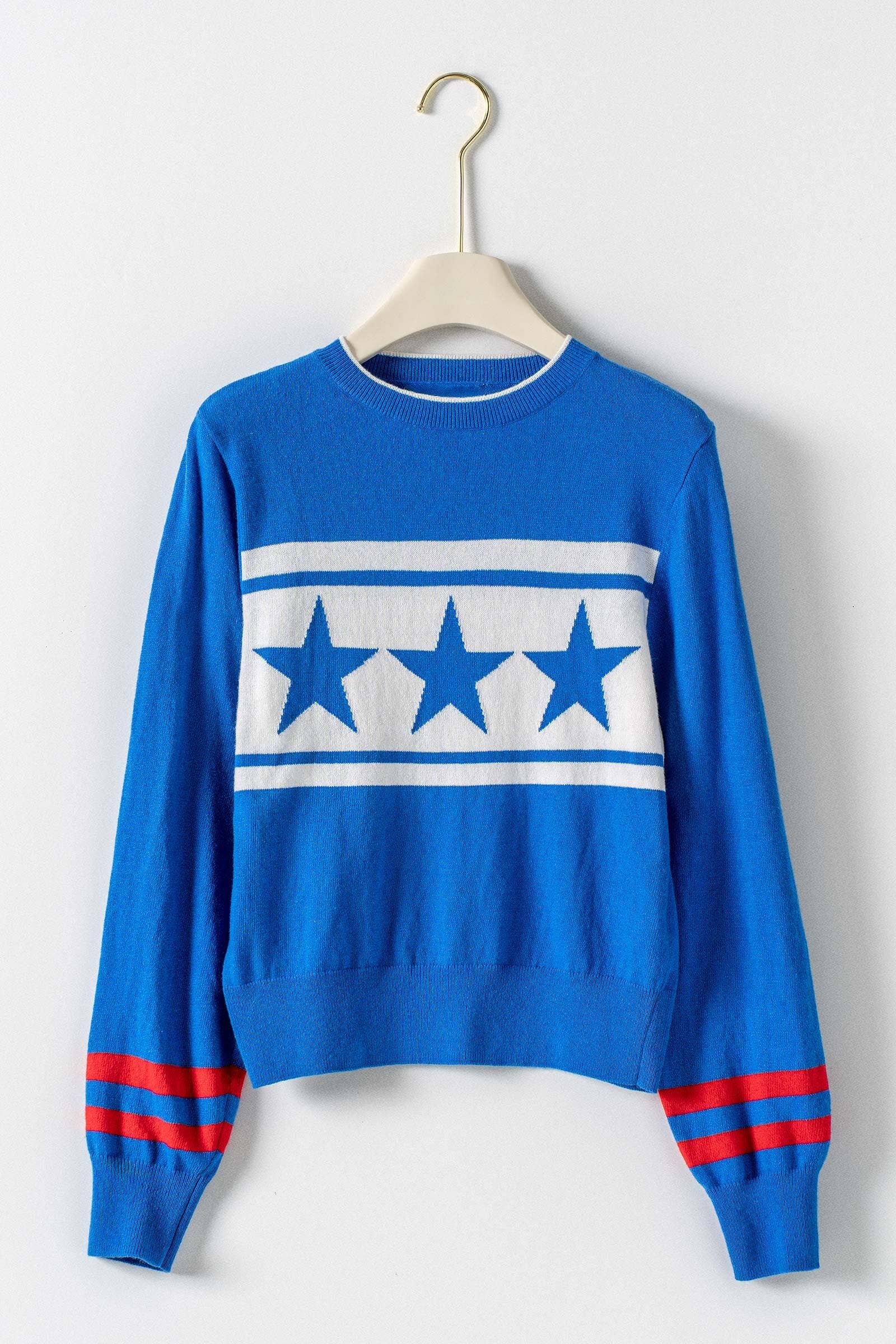 Urban Daizy Americana Triple Star Knit Sweater Varsity Stripe White Knit Sweater - Women's (UDZ-KN-01054) – alternate view 4