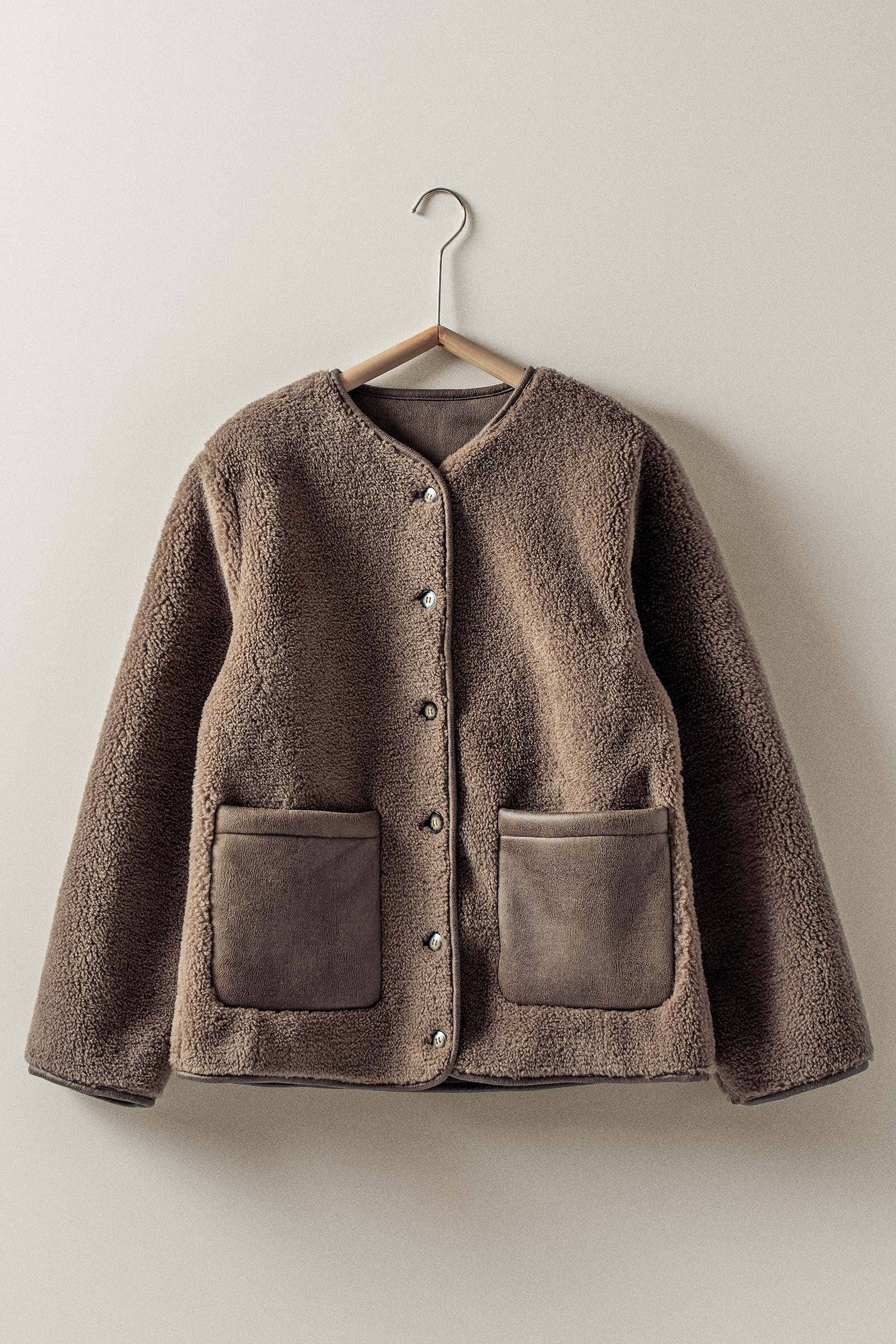 Faux Shearling Jacket with Suede Pockets