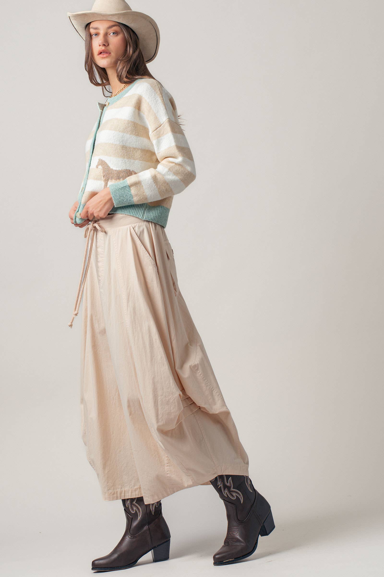 Balloon Hem Drawstring Maxi Skirt
