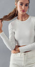 Urban Daizy Essential Fitted Long Sleeve Crew Crop Top Ivory Knit Top - Women's (UDZ-TP-00031) – alternate view 3