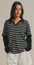 Striped Collared Layered Polo Top in BLACK - Women's Sweaters | Urban Daizy