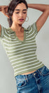 Urban Daizy Ribbed Stripe V-Neck Knit Top Ivory Knit Top - Women's (UDZ-TP-00562) – alternate view 14