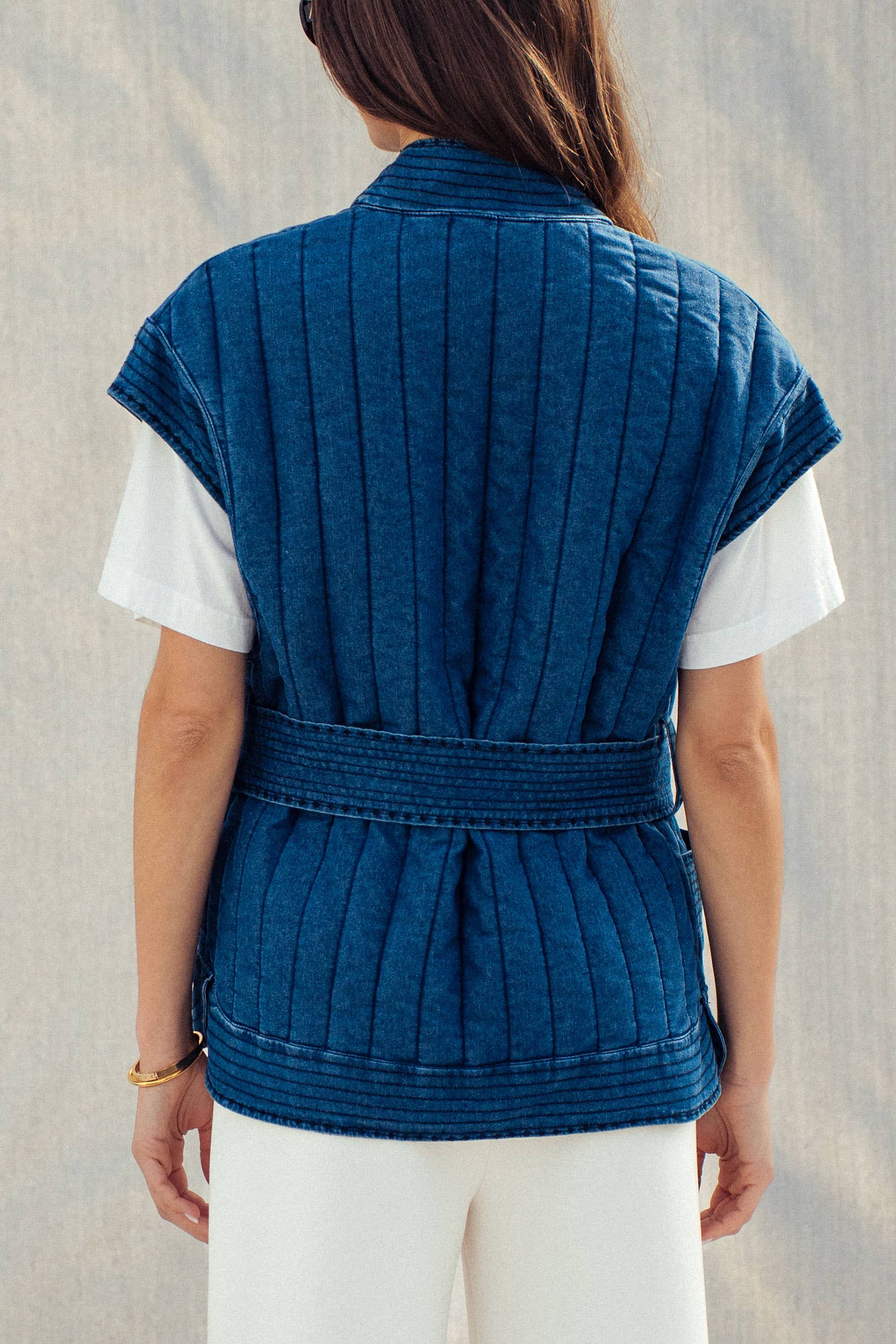 Washed Belted Denim Vest