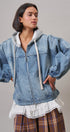 Hooded Denim Zip Up Jacket with French Terry Hood in DENIM - Women's Jackets & Blazers | Urban Daizy