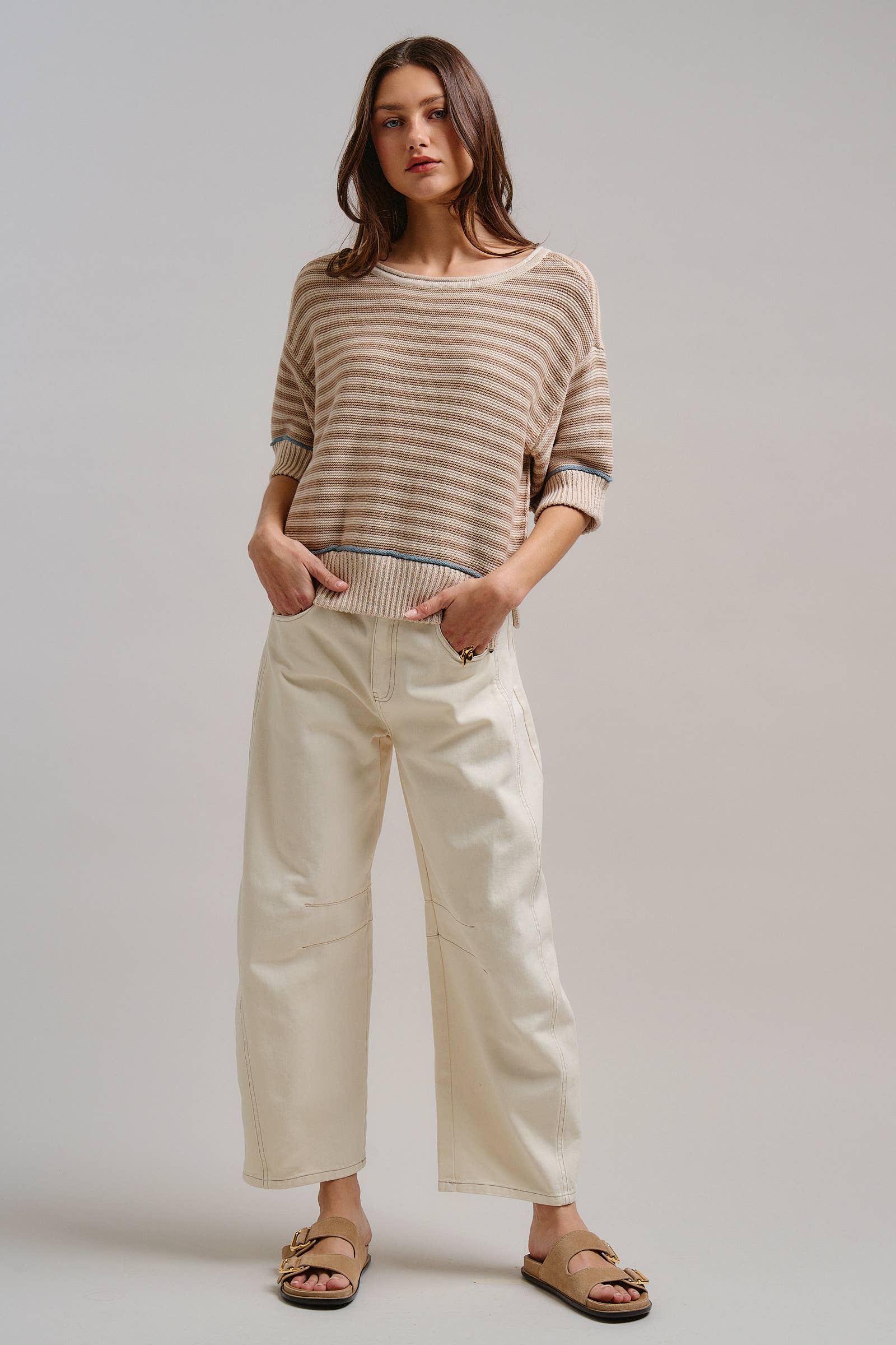 Urban Daizy Ecru White Wide Leg Barrel Jeans ECRU Jeans - Women's (TNPT0808-ECRU) – alternate view
