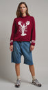 Lobster Intarsia Mock Neck Knit Sweater in BURGUNDY - Women's Sweaters | Urban Daizy