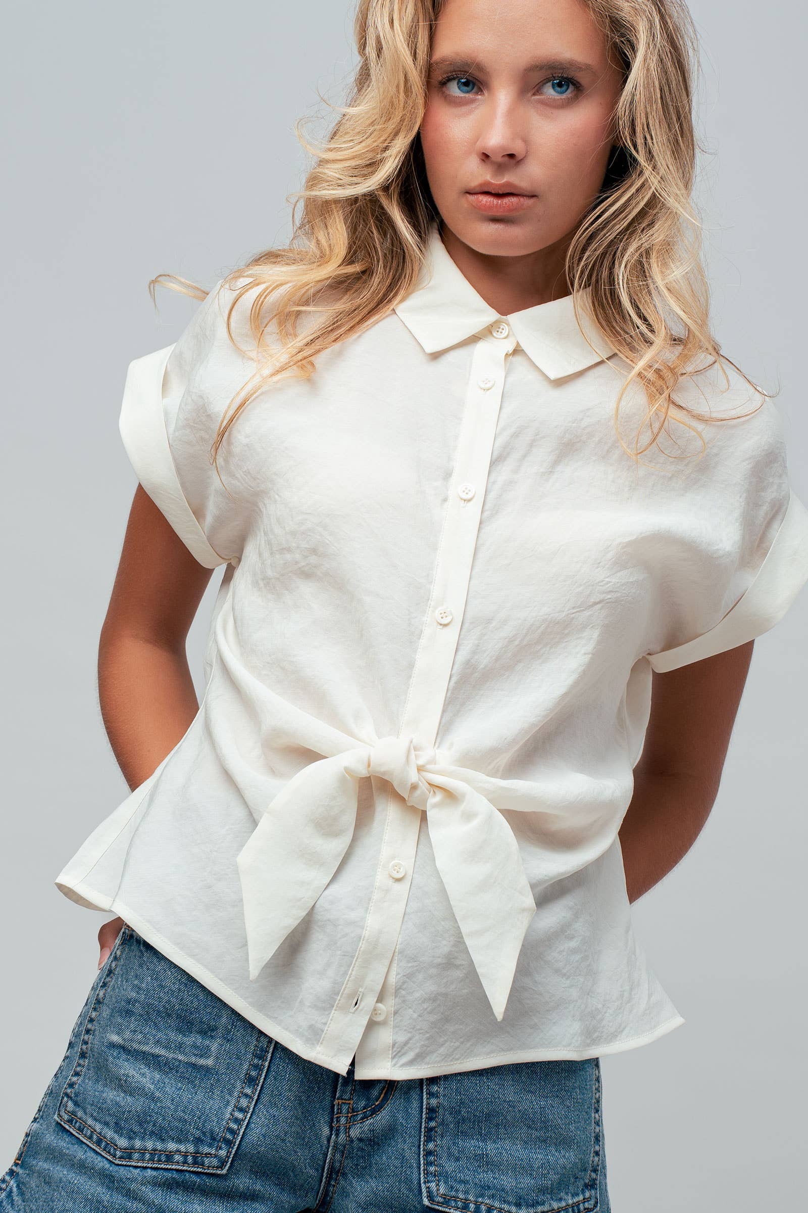 Tie-Front Short Sleeve Modal Blouse