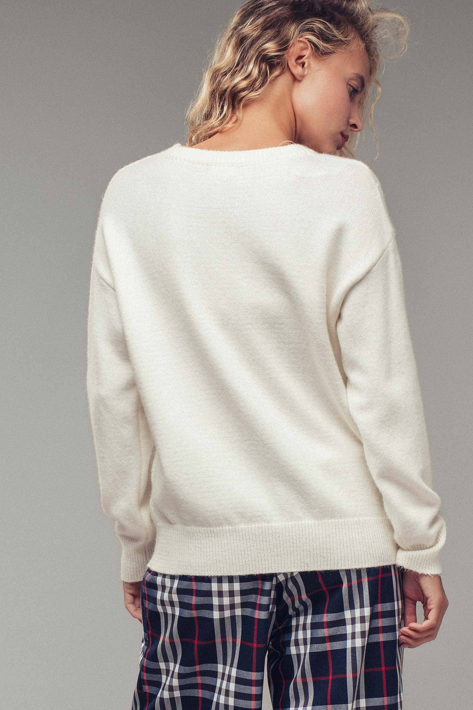 Urban Daizy Merry Embroidered Crewneck Sweater Ivory Knit Sweater - Women's (UDZ-KN-00488) – alternate view 11