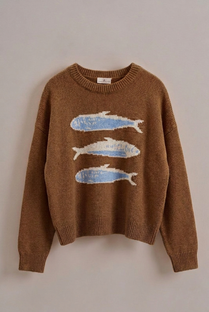 Graphic Oversized Drop-Shoulder Knit Sweater