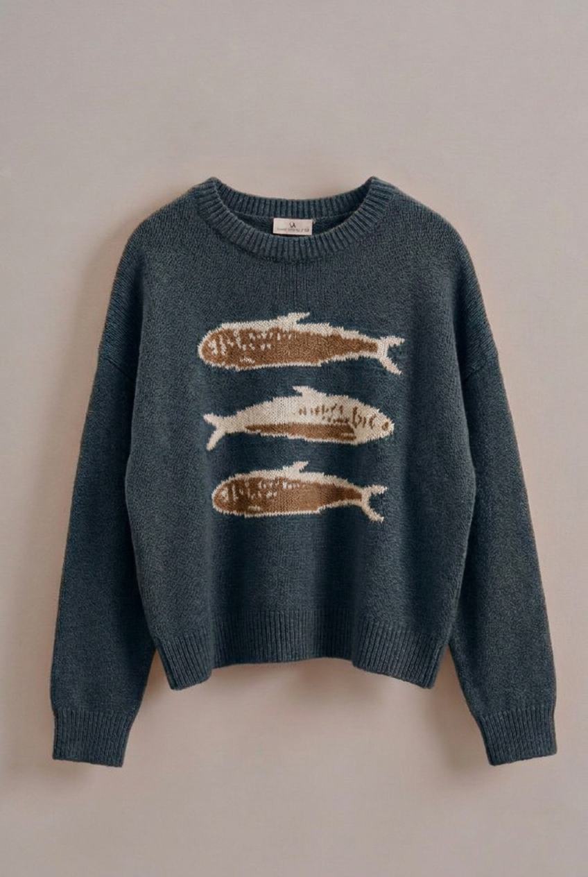 Graphic Oversized Drop-Shoulder Knit Sweater