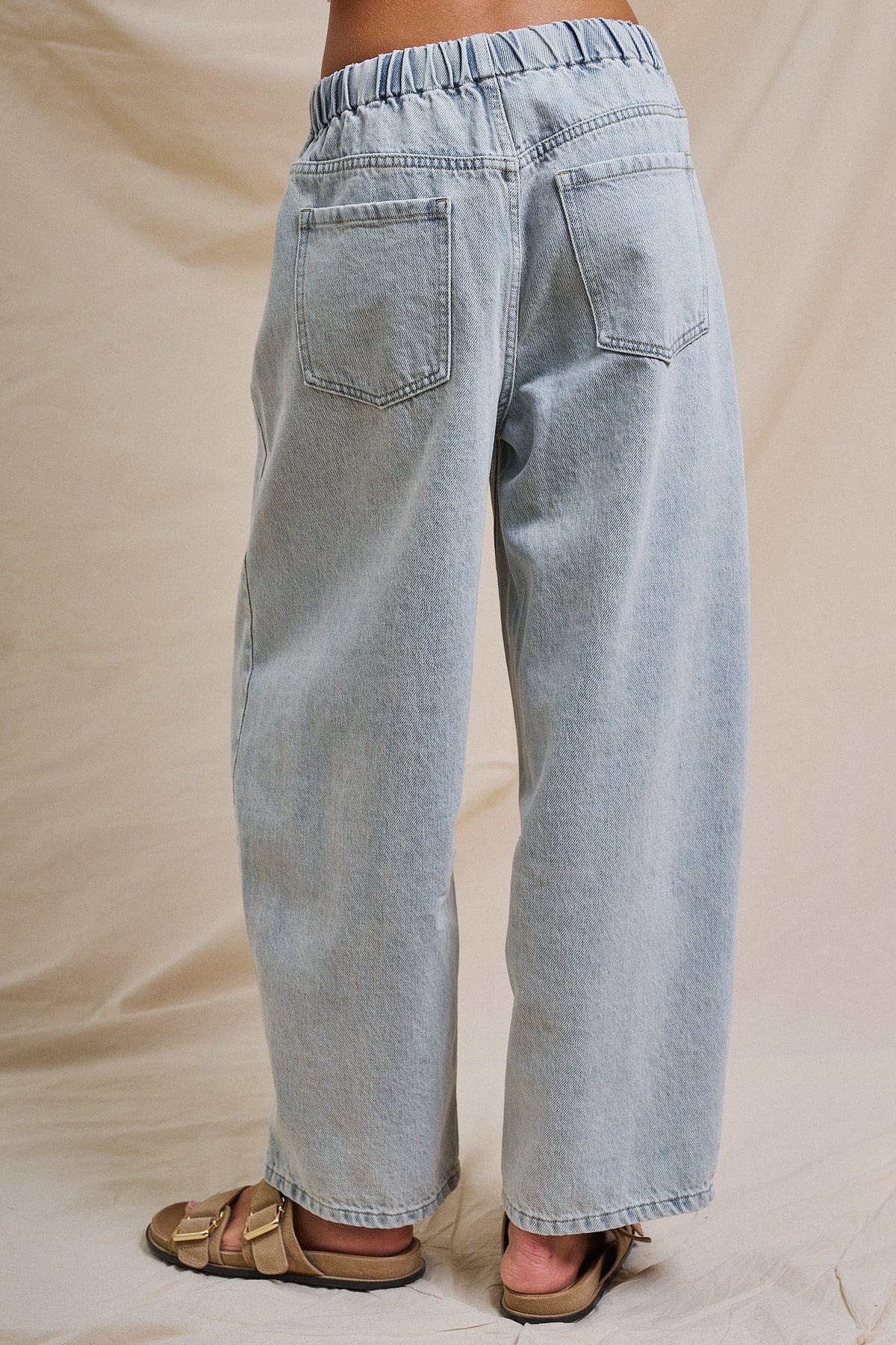 Laid-Back Light Wash Barrel Denim Pants in LT DENIM - Women's Wide Leg Jeans | Urban Daizy