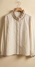 Embroidered Ruffle Neck Cotton Blouse