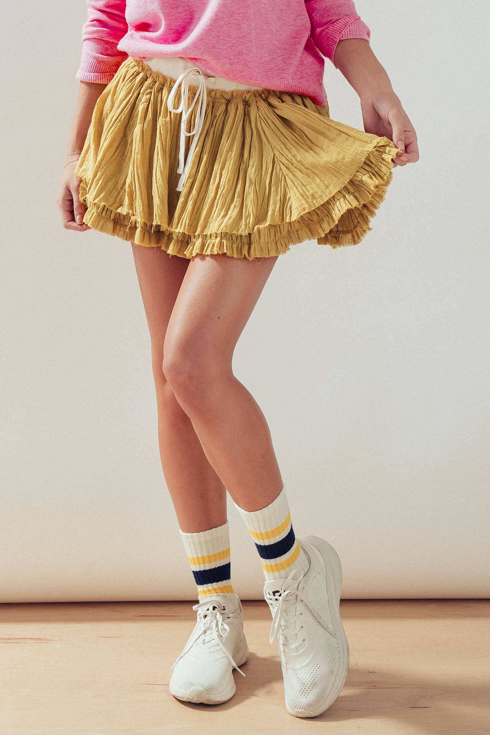 Urban Daizy Cotton Gauze Tiered Ruffle Skort Raw Edge Black Skort - Women's (UDZ-SK-00179) – alternate view 19