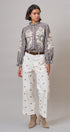 Floral Embroidered Gingham Blouse in Romantic Prairie Style in BROWN NAVY - Women's Graphic T-shirts | Urban Daizy
