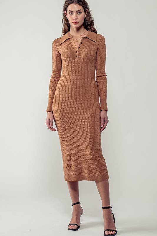 Urban Daizy Ribbed Collared Button Front Midi Sweater Dress H-Grey Dress - Women's (UDZ-DR-00328) – alternate view 2