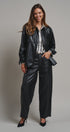 Faux Leather Pocket Shirt with Snap Closure