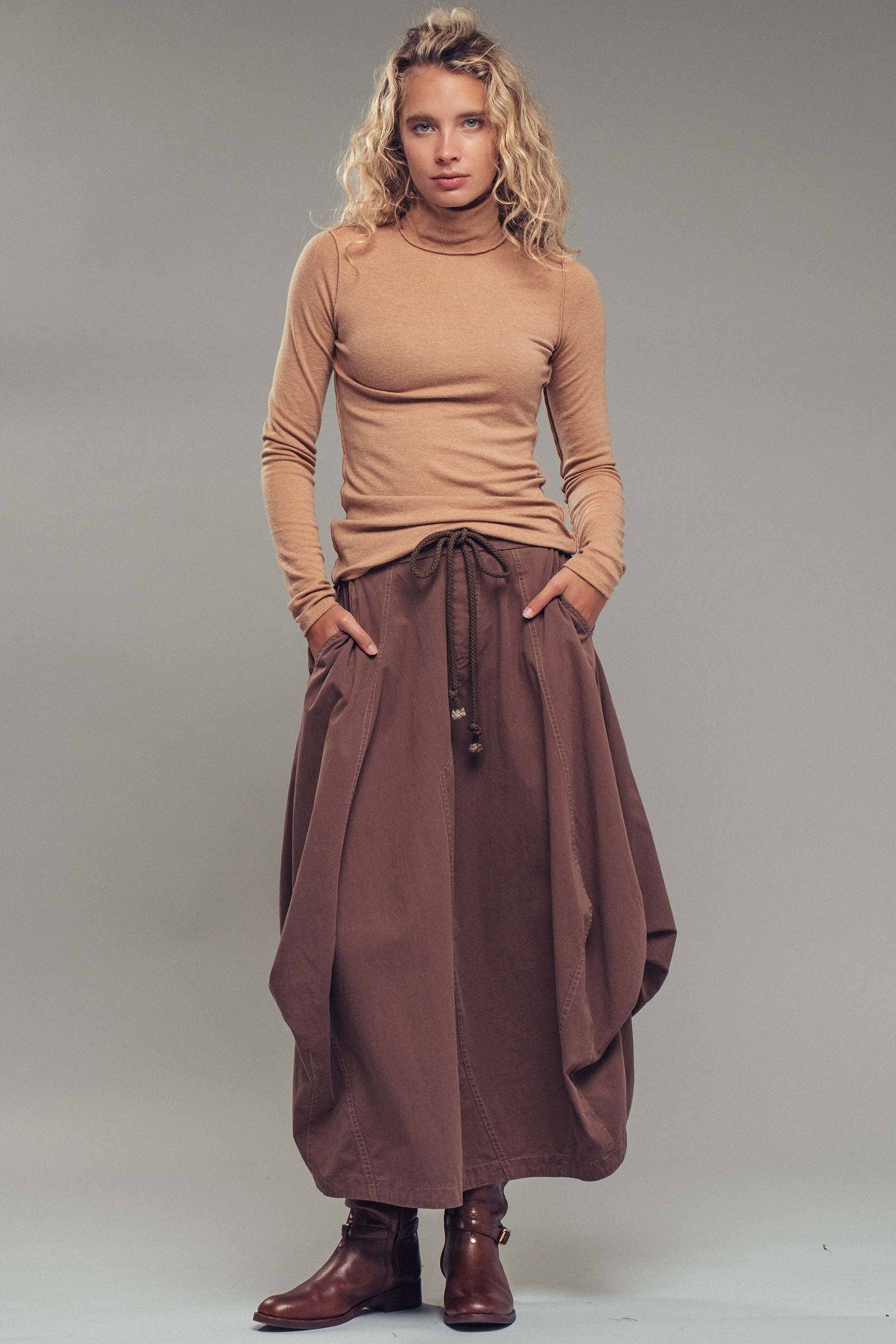 Balloon Hem Drawstring Maxi Skirt