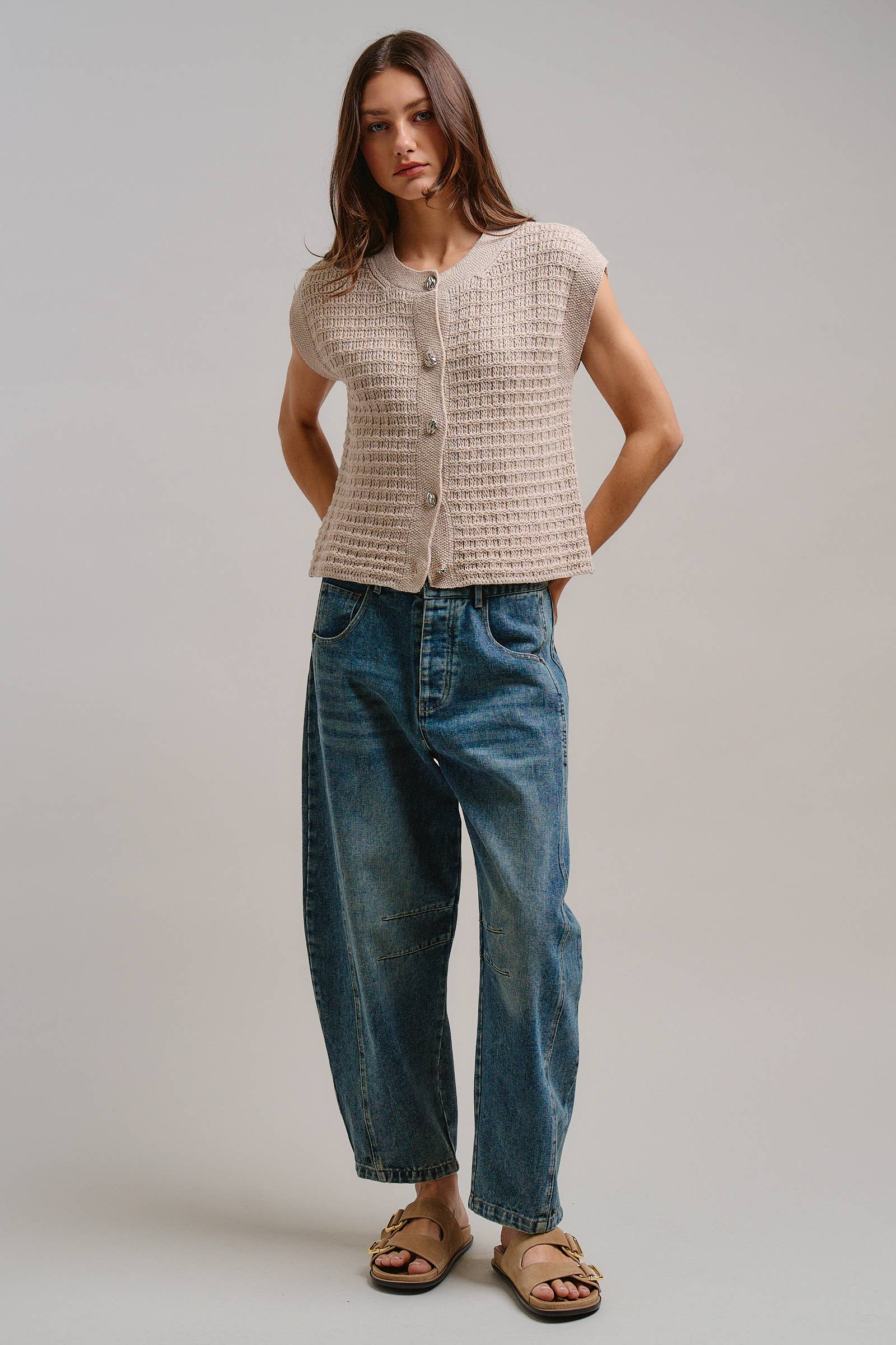 Textured Knit Button-Front Vest