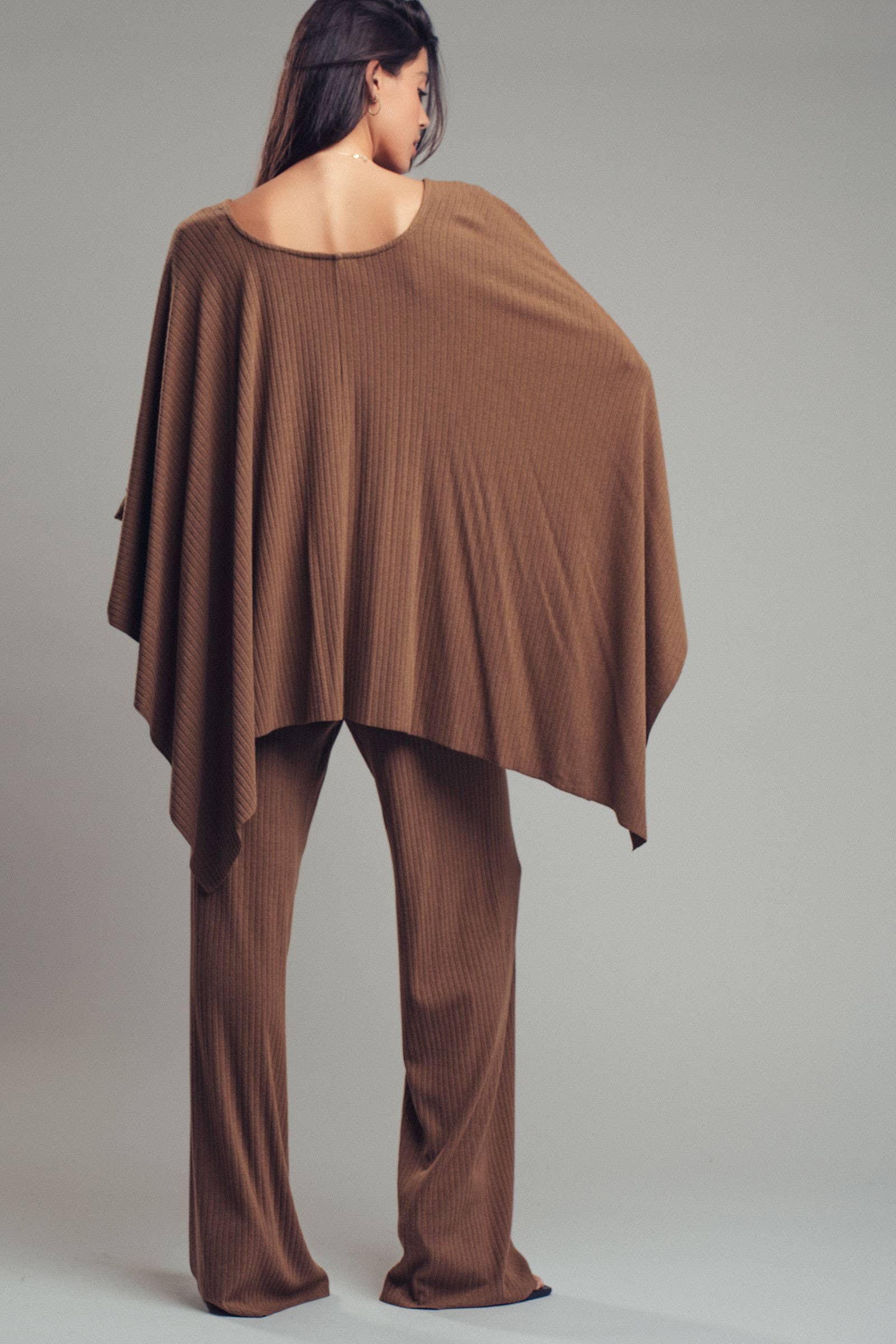 Ribbed Knit Poncho and Pants Set