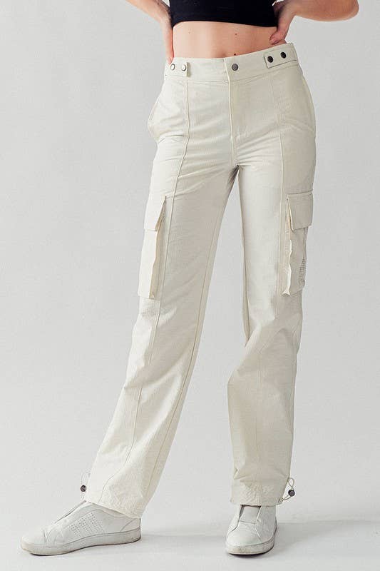 High Waist Mesh Pocket Elastic Cuff Adjustable Cargo Pants