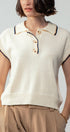 Urban Daizy Contrast Stitch Cropped Polo Knit Top Ivory Polo - Women's (TNTP3807-Ivory)