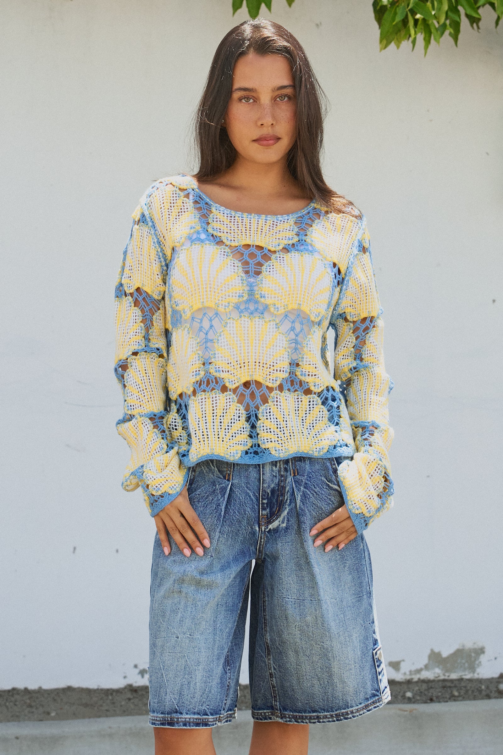 Crochet Lace Seashell Scalloped Knit Top