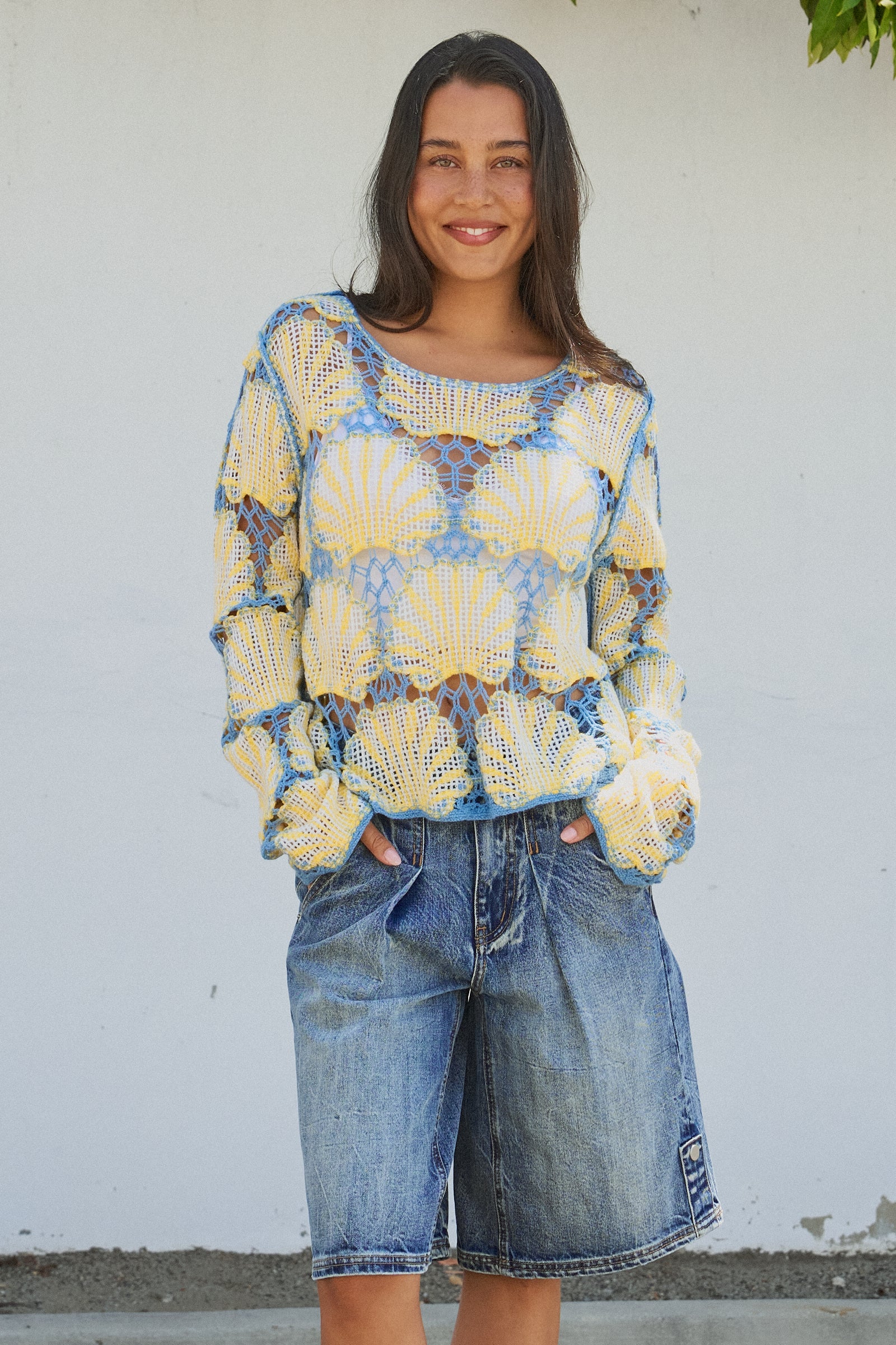Crochet Lace Seashell Scalloped Knit Top