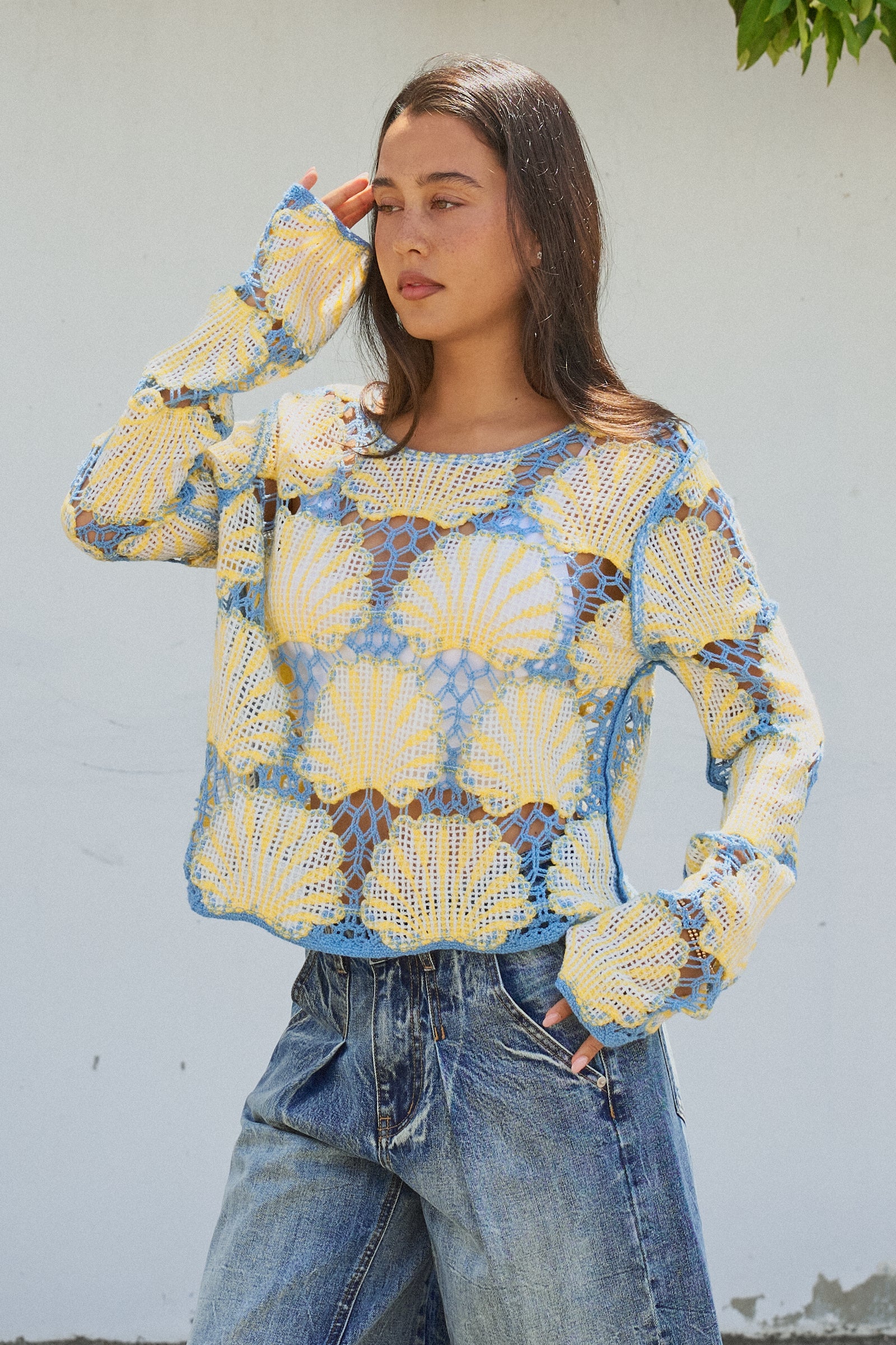 Crochet Lace Seashell Scalloped Knit Top