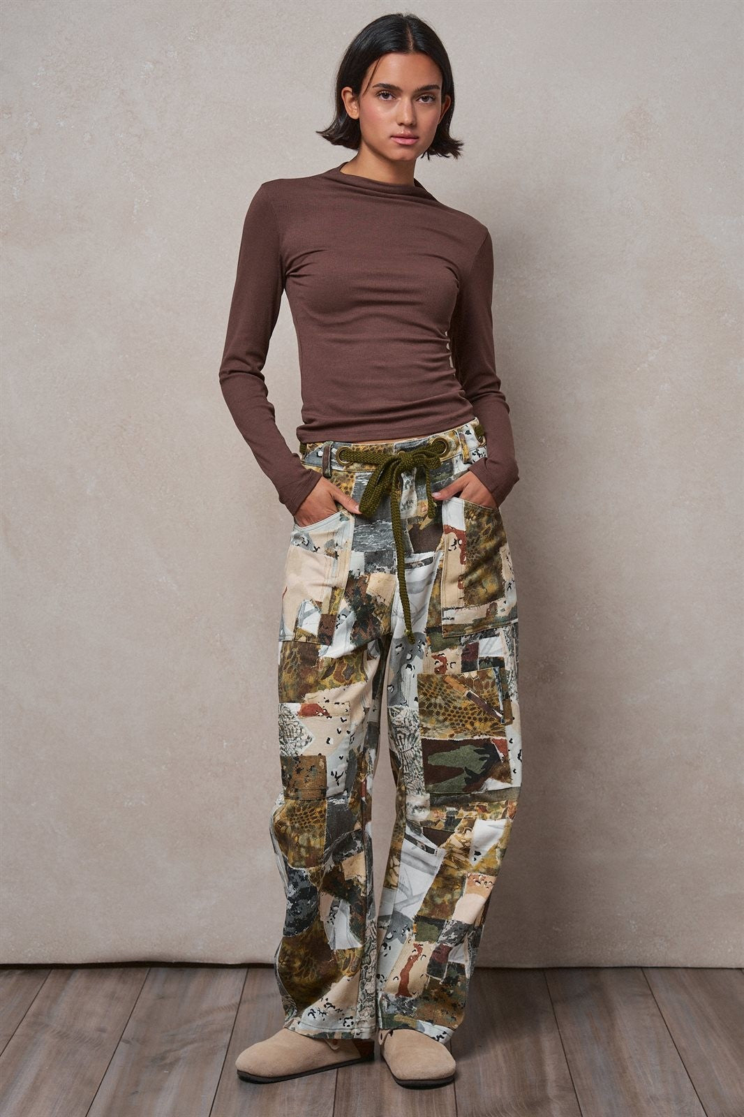 Camo Cargo Pants Wide Leg Patchwork Utility Streetwear in MULTI - Women's Casual Pants | Urban Daizy