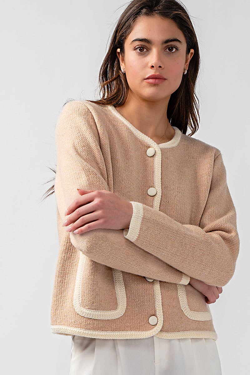 Urban Daizy Classic Contrast Trim Patch Pocket Cardigan Ivory Cardigan - Women's (UDZ-KN-00363) – alternate view 25