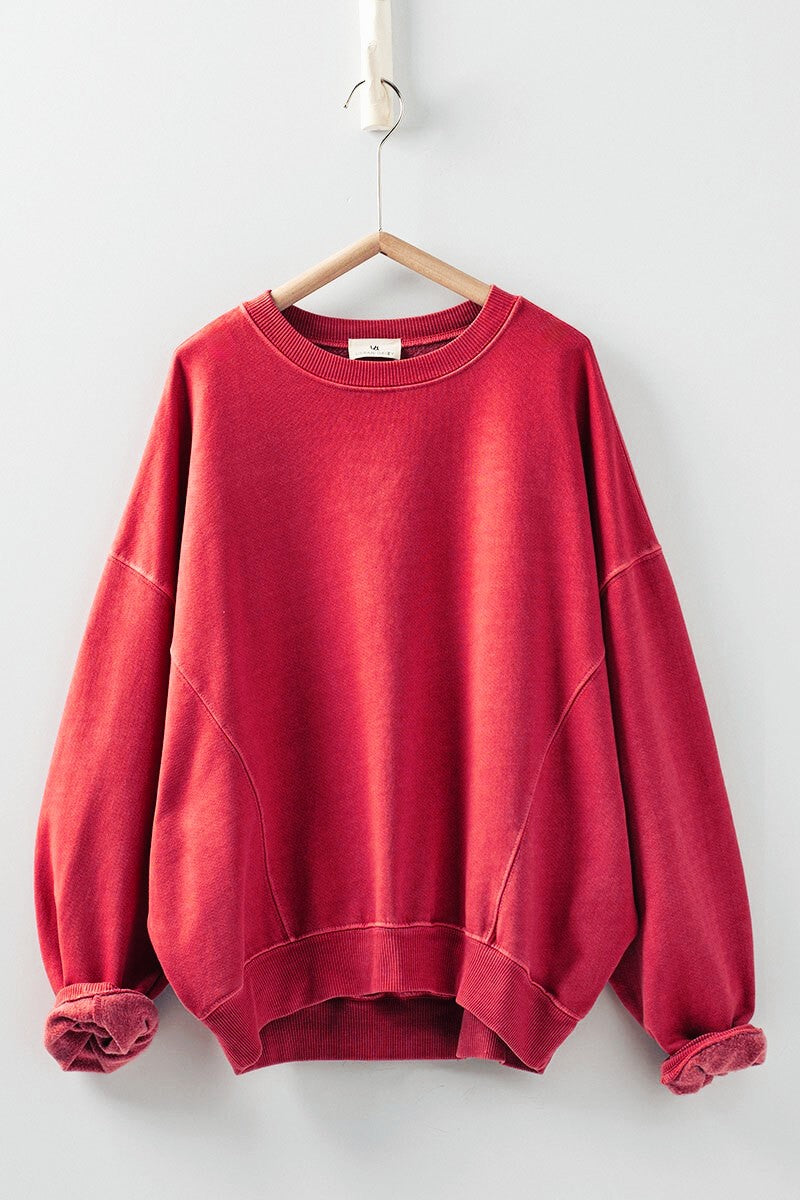 Crew Neck Comfort Washed  Sweatshirt