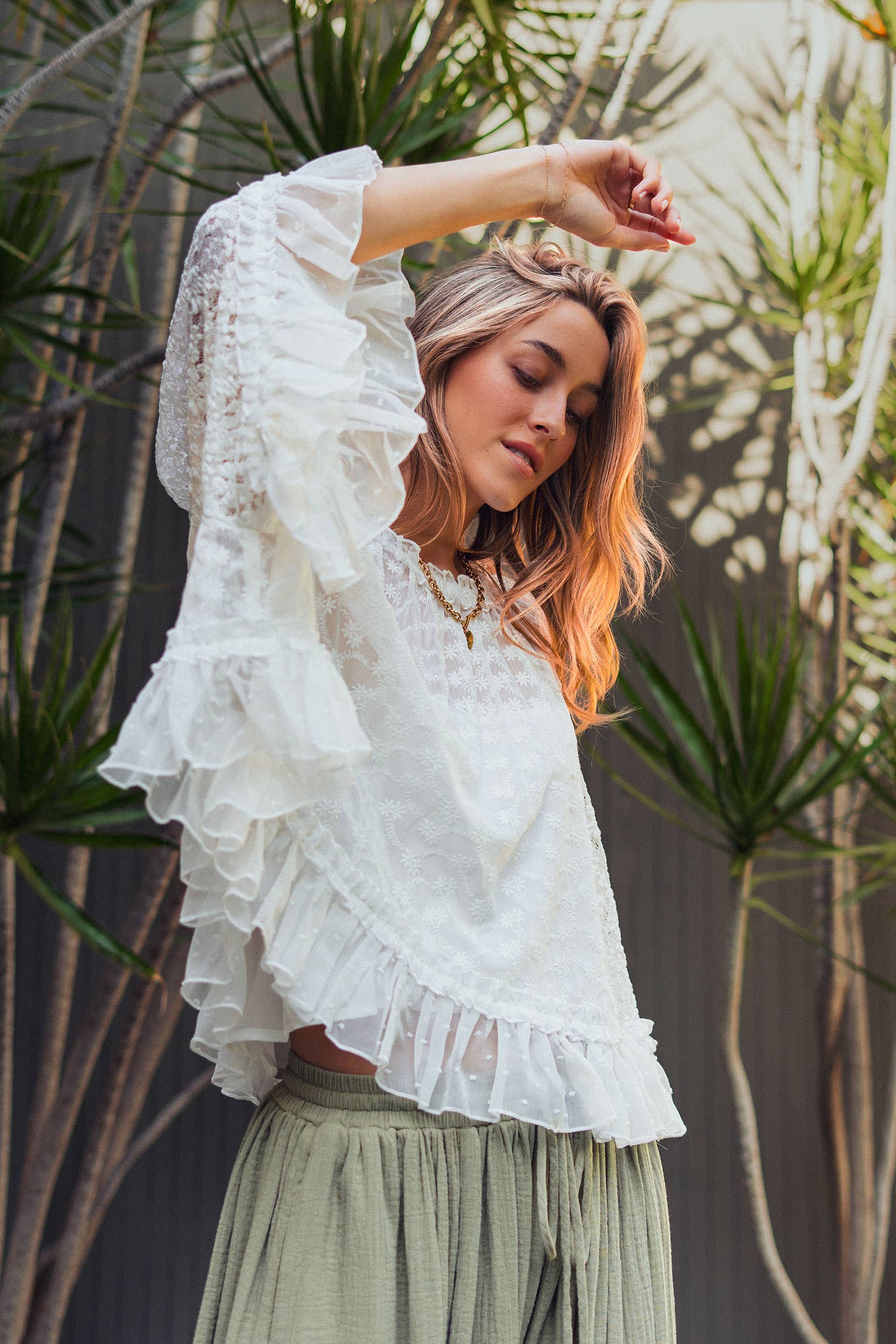 Urban Daizy Swiss Dot Lace Top Ruffle Flutter Sleeve Black Blouse - Women's (UDZ-TP-01041) – alternate view 10