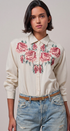 Cross-Stitch Floral Embroidered Button-Down Blouse