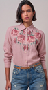 Cross-Stitch Floral Embroidered Button-Down Blouse