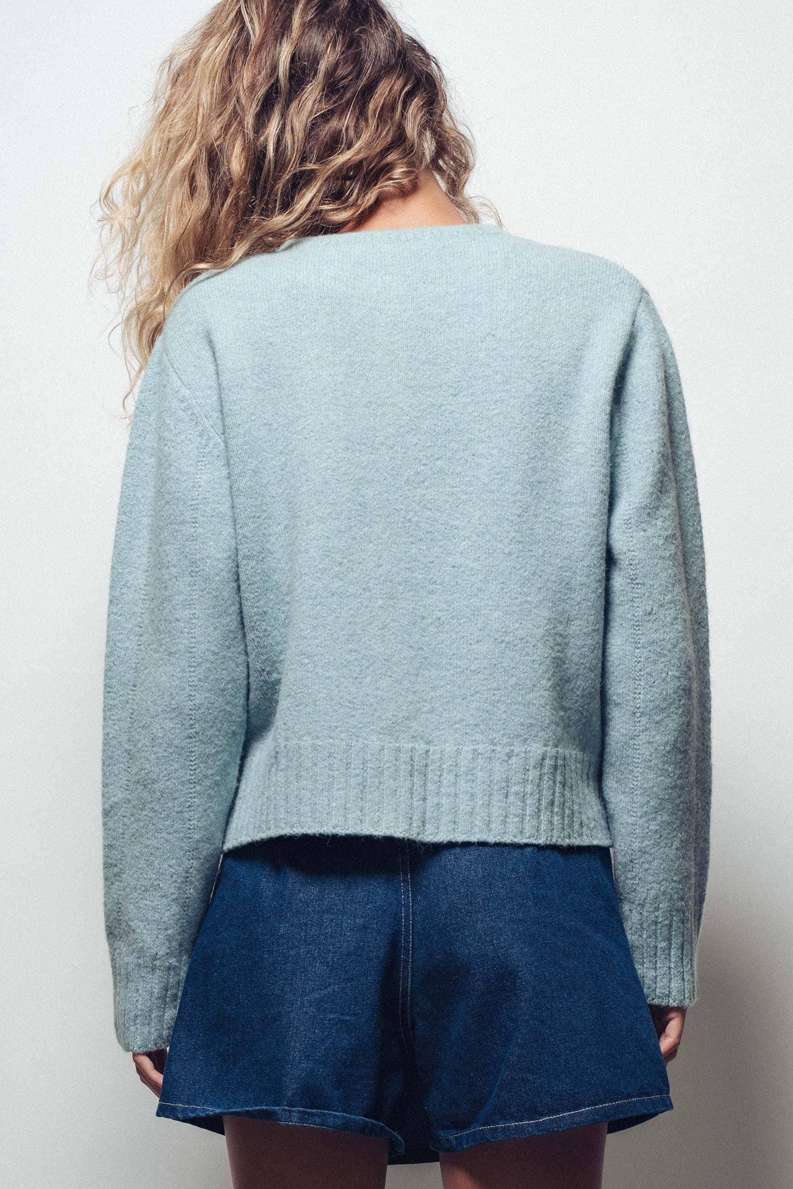 Urban Daizy Lace Trim Wool Blend Cardigan Pastel-Blue Cardigan - Women's (UDZ-KN-00652) – alternate view 15