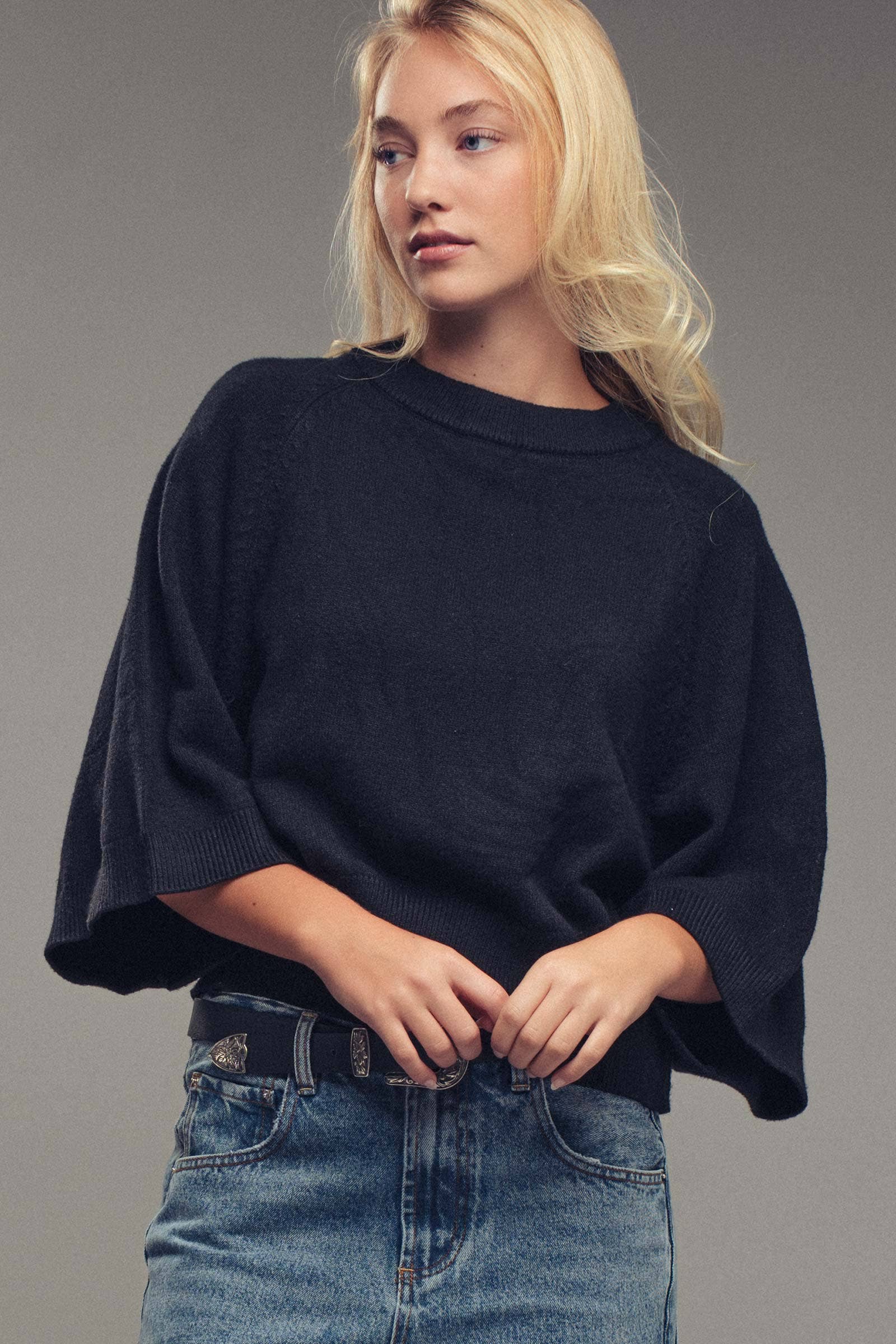 Urban Daizy Batwing Sleeve Sweater Top Black Knit Sweater - Women's (UDZ-KN-00652) – alternate view 12