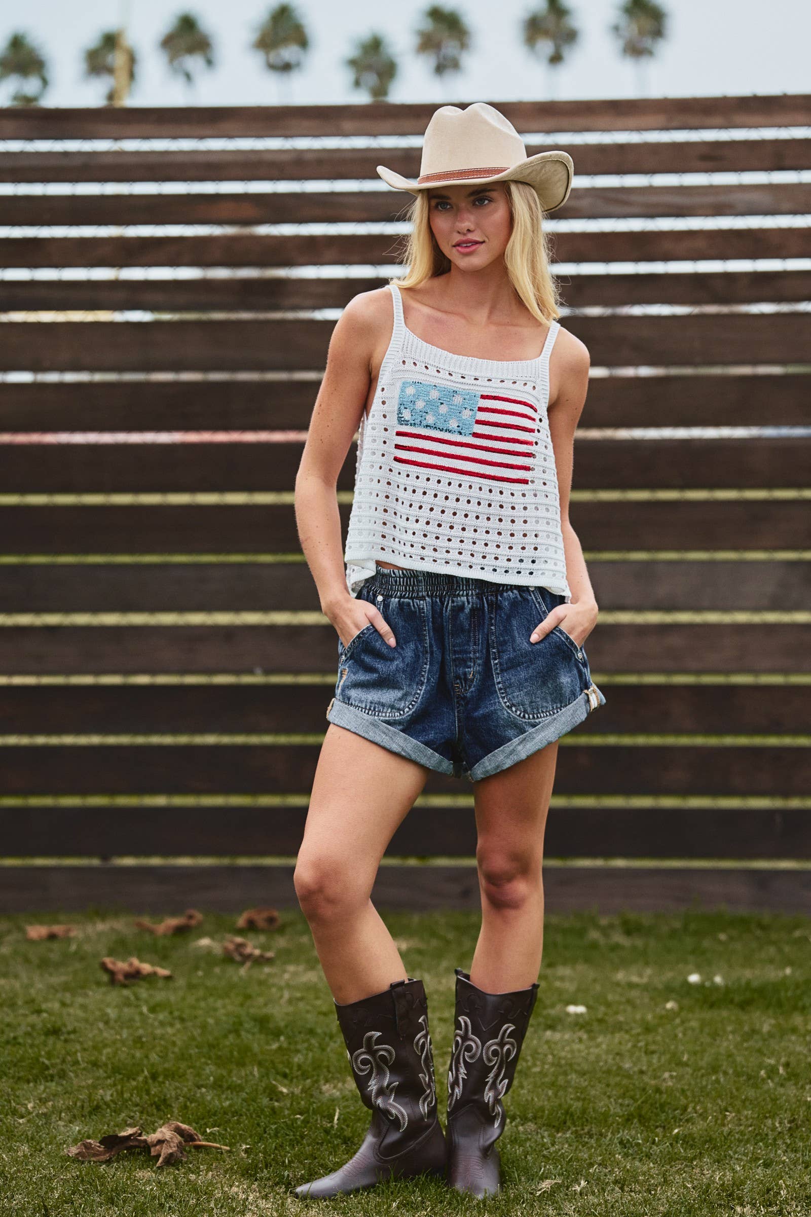 Flag Knit Open-Knit Trapeze Tank