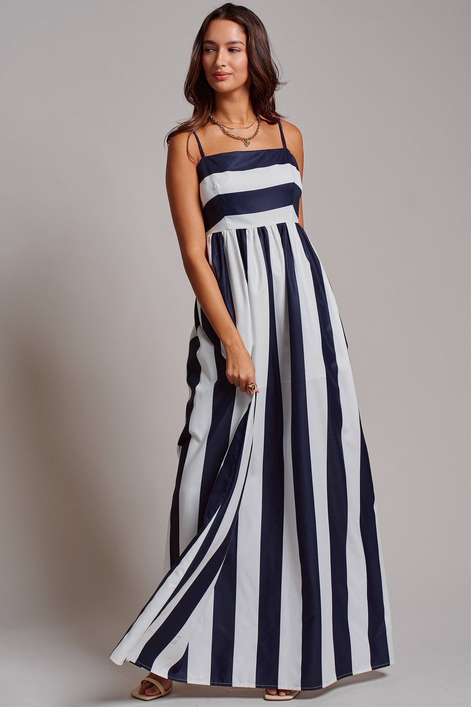 Vertical Stripe Smocked Back Maxi Dress
