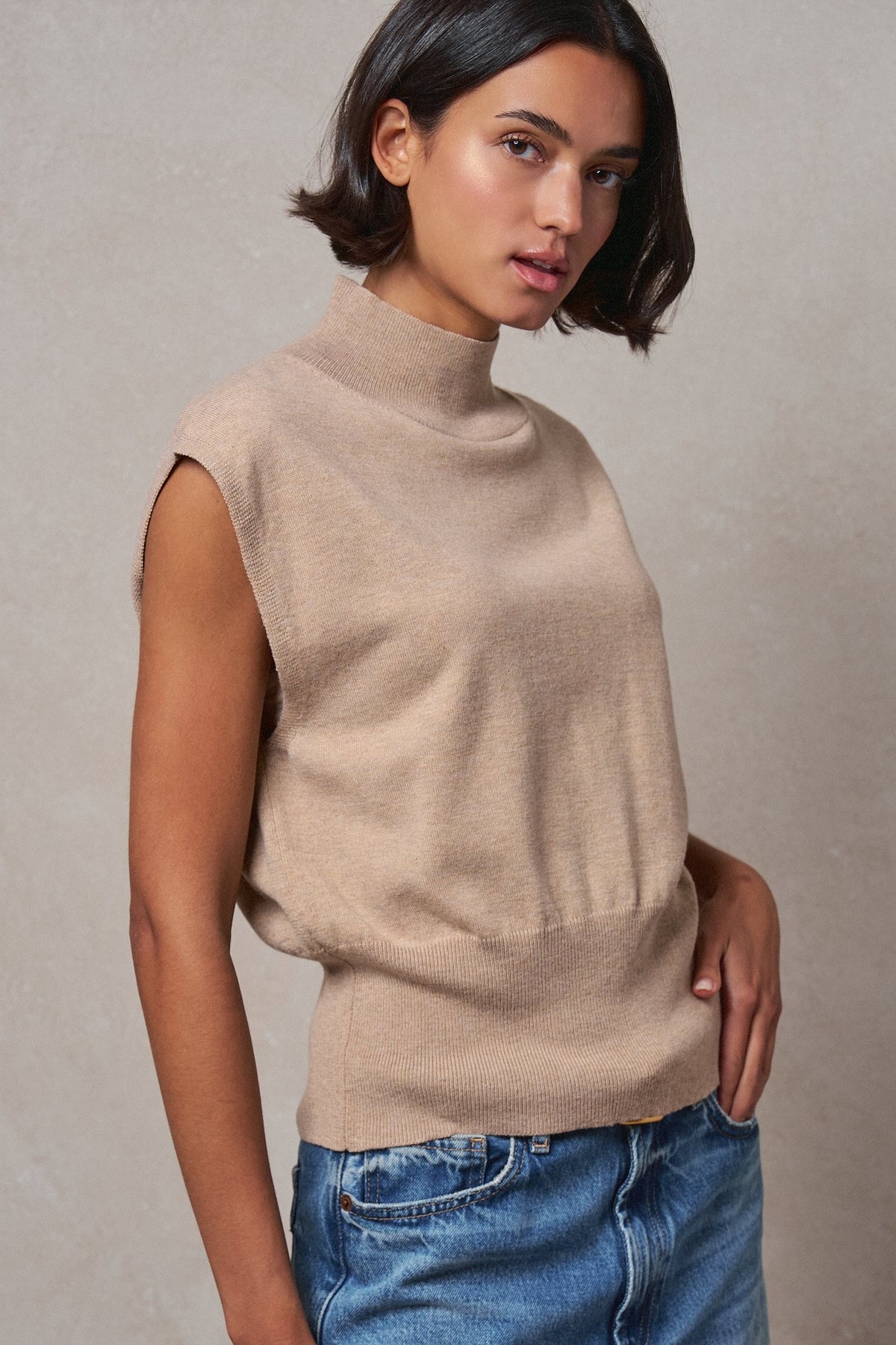Uptown Mockneck Blouson Top in MOCHA - Women's Sweaters | Urban Daizy