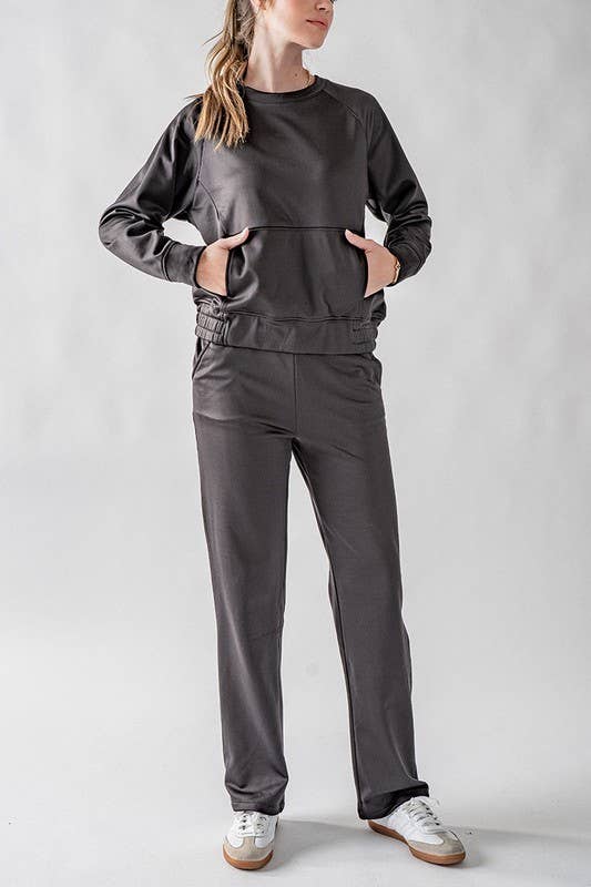 High-Waisted Wide-Leg Micro Fleece Pants