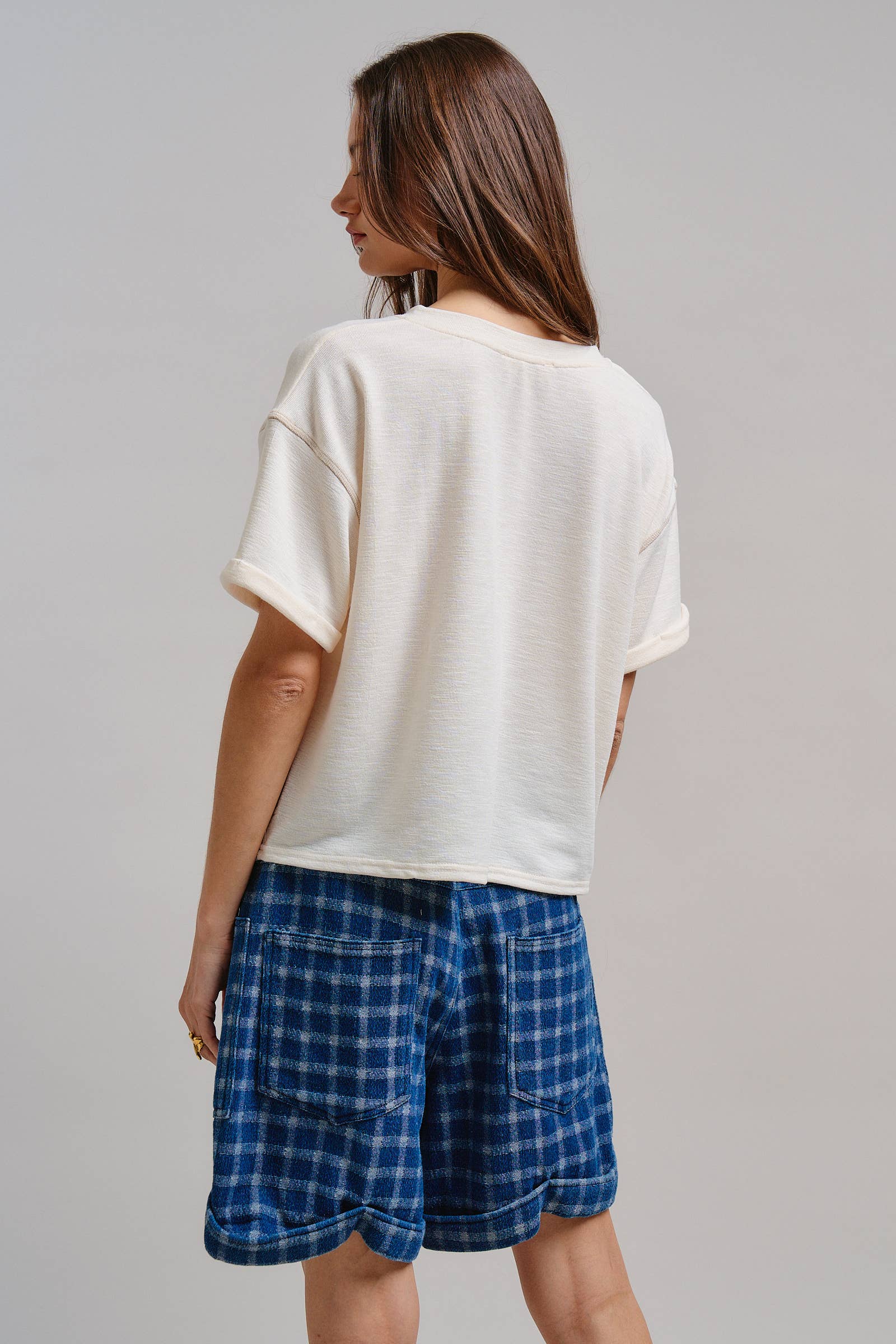 Urban Daizy Short Sleeve Notch Neck Boxy Lounge Tee Ivory Lounge Top - Women's (TNTP4007-Ivory) – alternate view 6