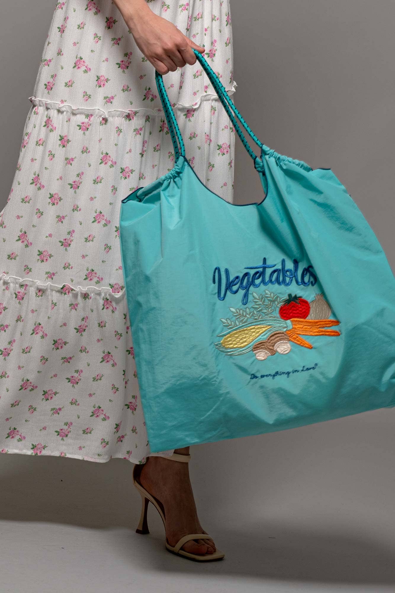 Urban Daizy Farm Fresh Vegetable Embroidered Market Tote Mint Tote Bag - Women's (UDZ-DR-00388) – alternate view 3