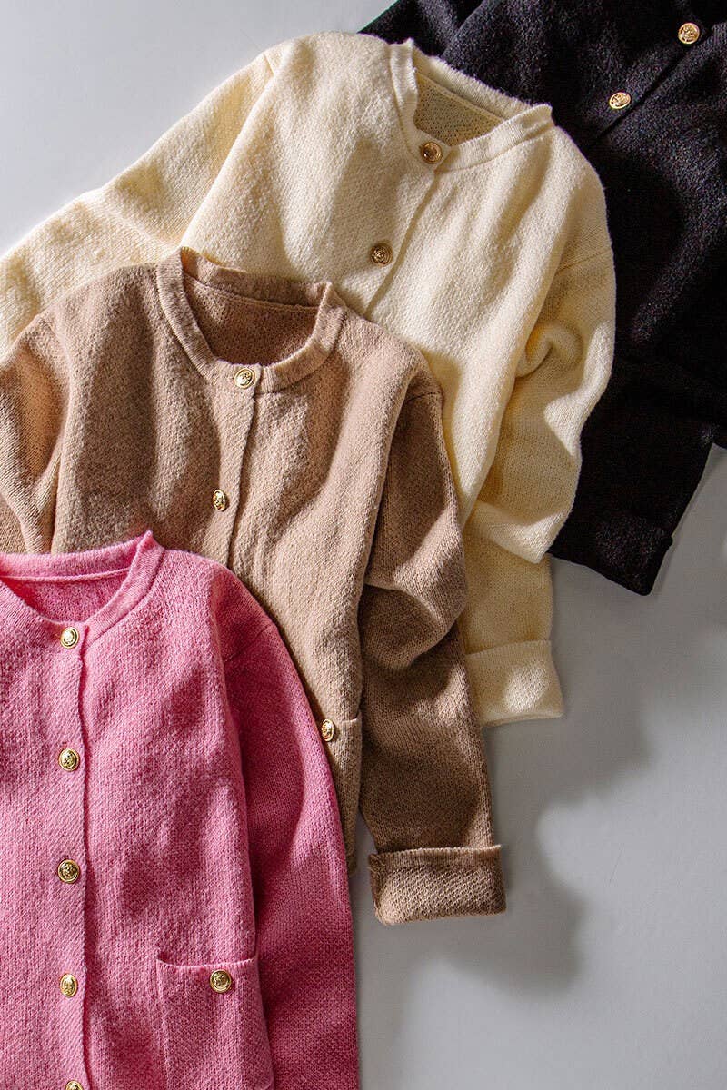 Textured Button Front Cropped Knit Cardigan