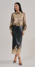 Metallic Shimmer Button Down Blouse with Puff Sleeves in GOLD - Women's Shirts & Blouses | Urban Daizy