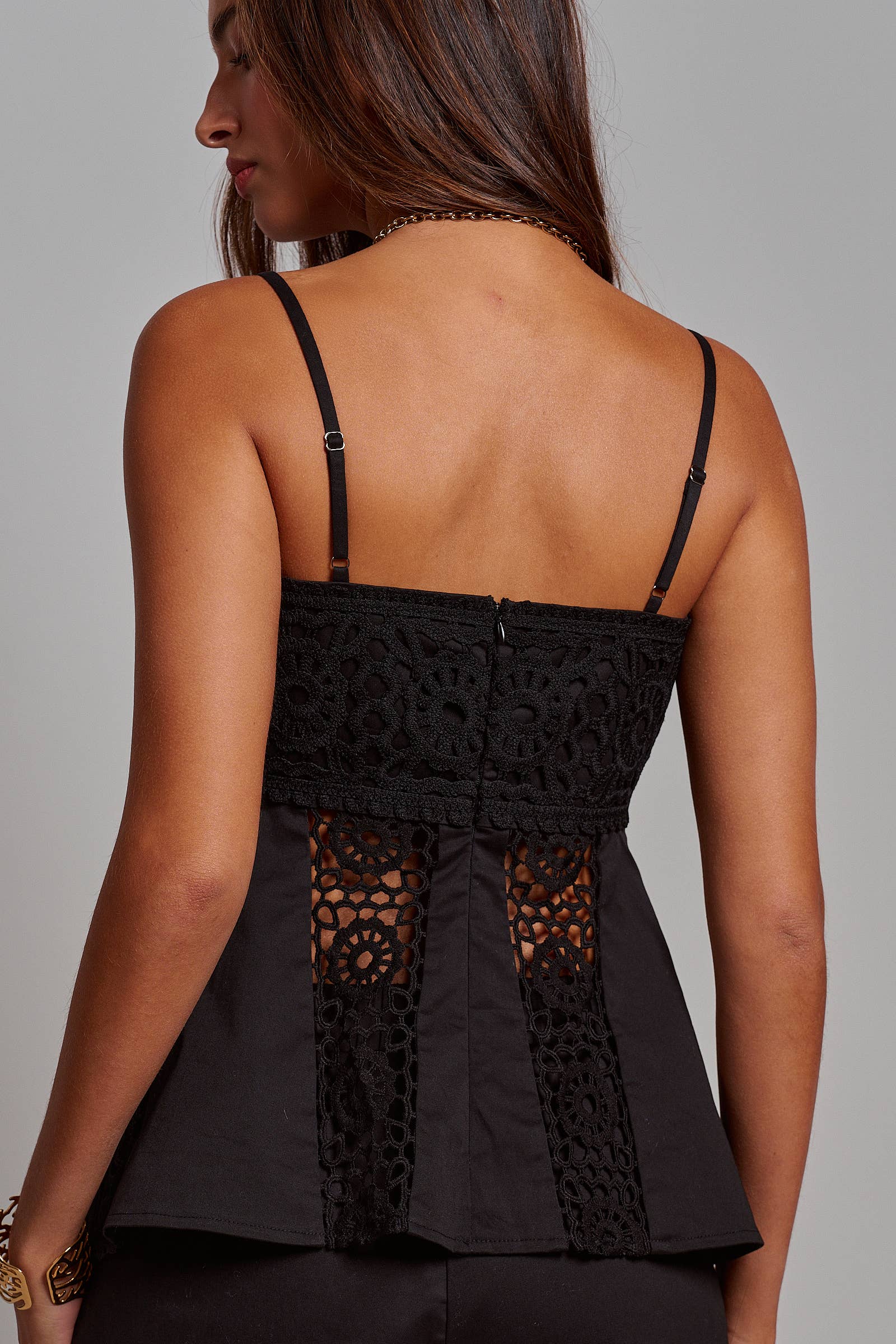 Cotton Eyelet Two-Piece Set Peplum Cami & Pants