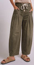 Pleated Wide-Leg Barrel Pant with Drawstring in OLIVE - Women's Casual Pants | Urban Daizy