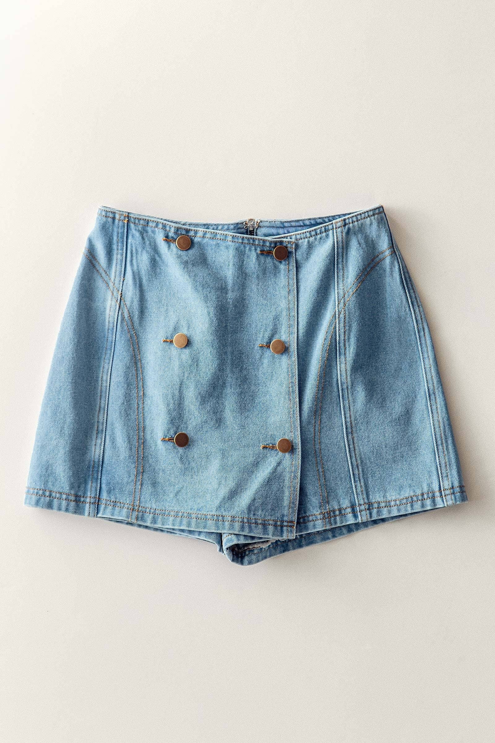 Urban Daizy Retro Button Front High Waisted Denim Skort Denim Skort - Women's (UDSK0103)
