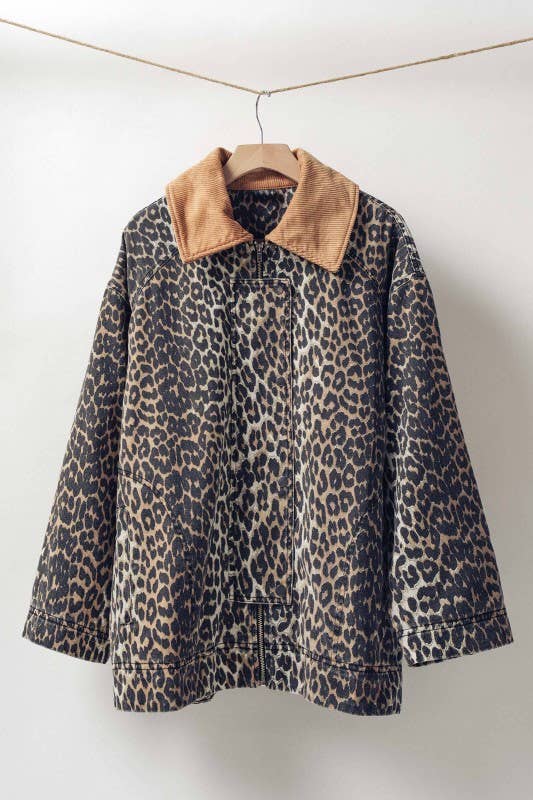 Urban Daizy Corduroy Collar Leopard Print Jacket Leopard Jacket - Women's (UDZ-KN-00652)