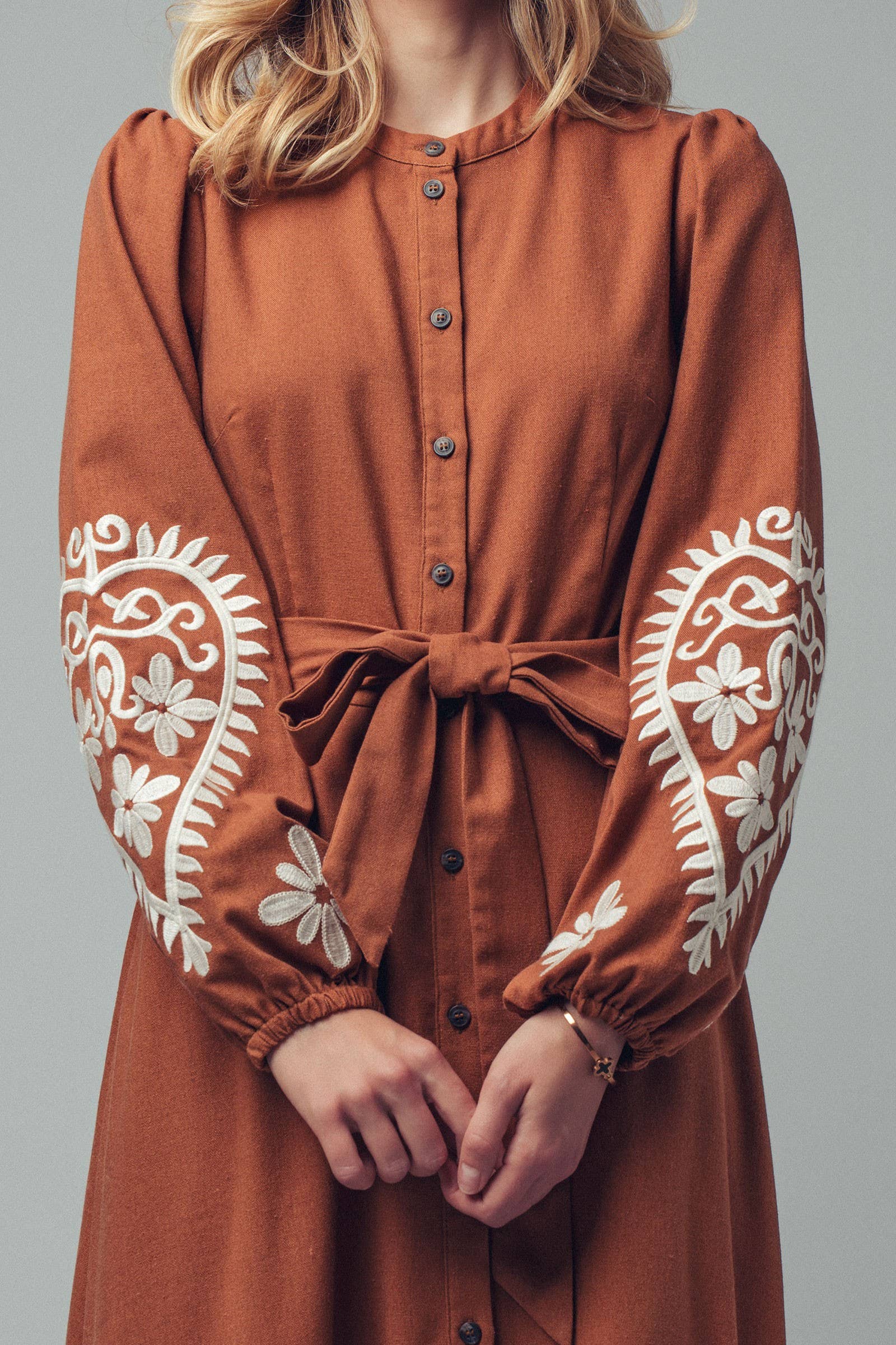 Urban Daizy Paisley Embroidered Belted Maxi Dress Camel Dress - Women's (UDZ-DR-00509) – alternate view 16